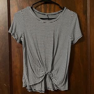 Black and White Striped T-Shirt W/ Front Knot